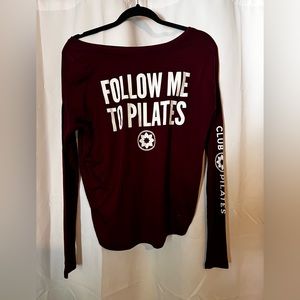 Club Pilates Maroon “follow me to pilates” tee with ribbed arms